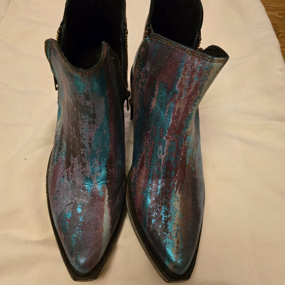 Liberty Black size 7 Metallic Teal & Purple Booties